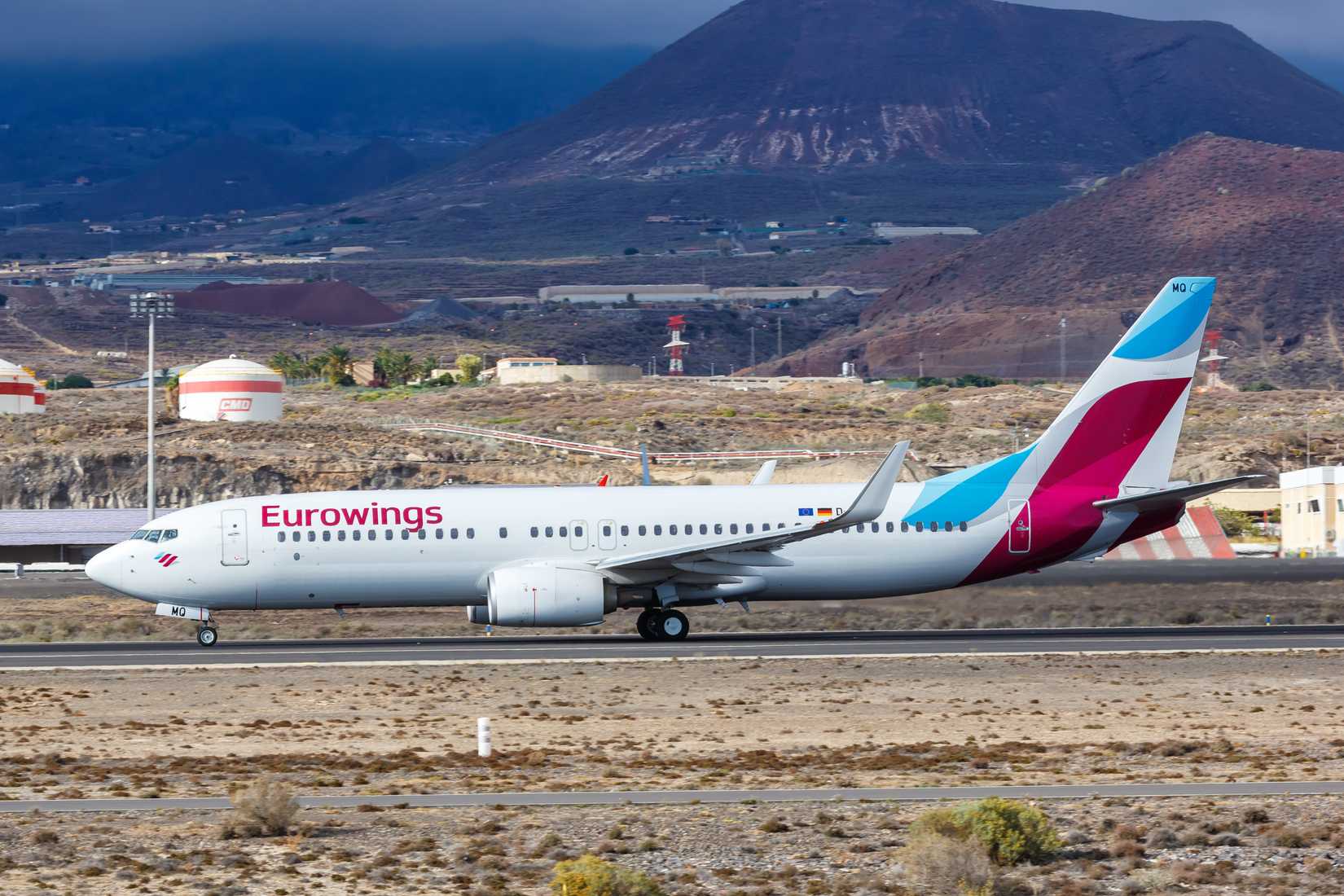 Tenerife, Spain - November 23, 2019: Eurowings Boeing 737-800 airplane at Tenerife South airport (TFS) in Spain. Boeing is an American aircraft manufacturer headquartered in Chicago.