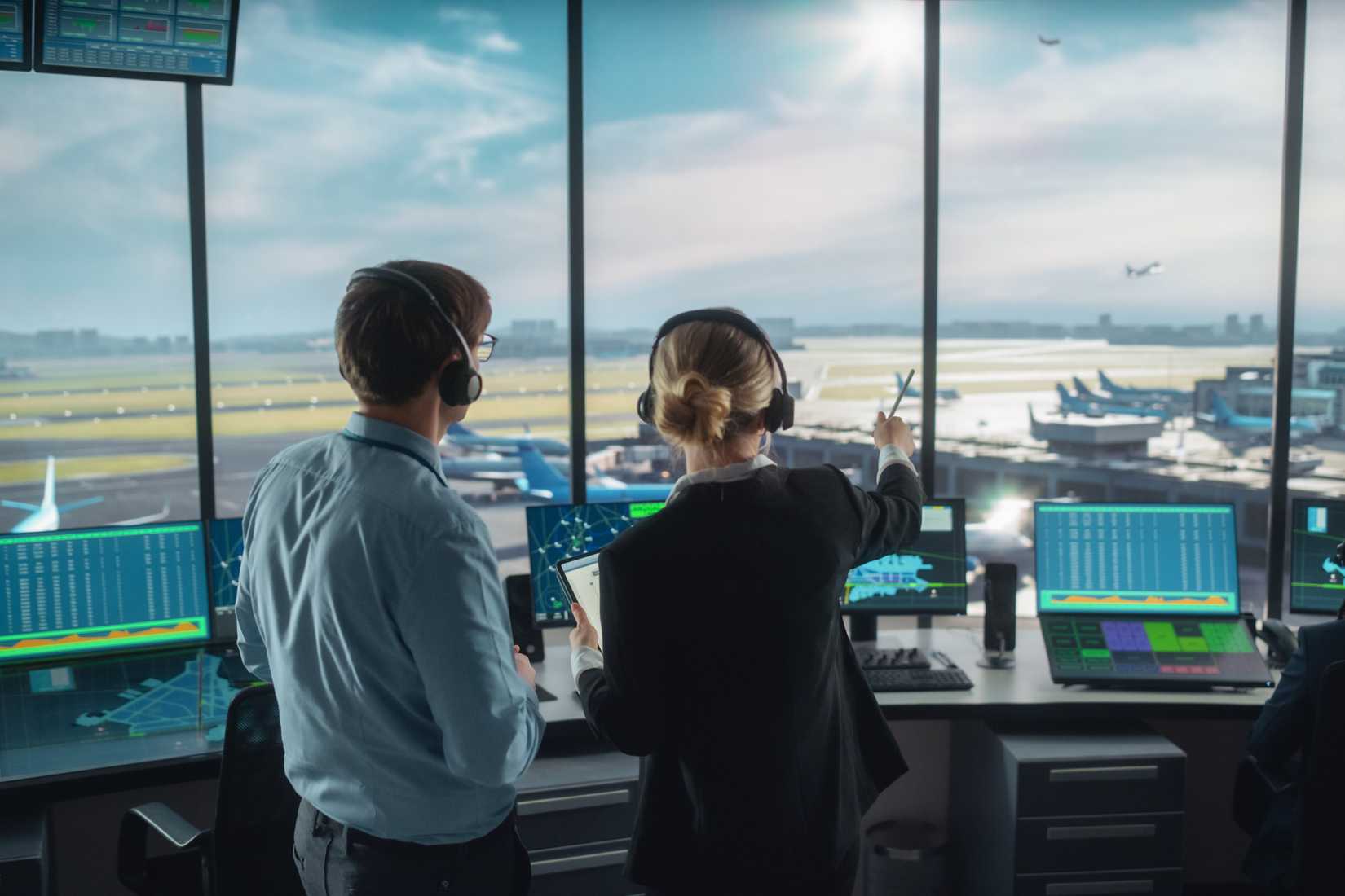 Air traffic controllers in the tower