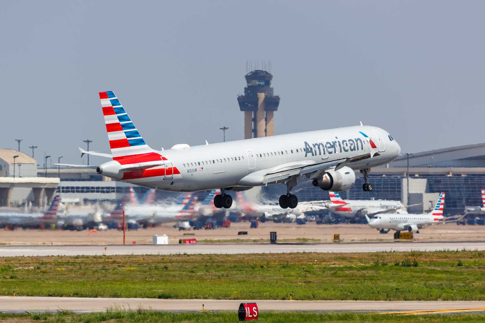 Dallas, United States - May 5, 2023: American Airlines Airbus A321 airplane at Dallas Fort Worth Airport (DFW) in the United States.