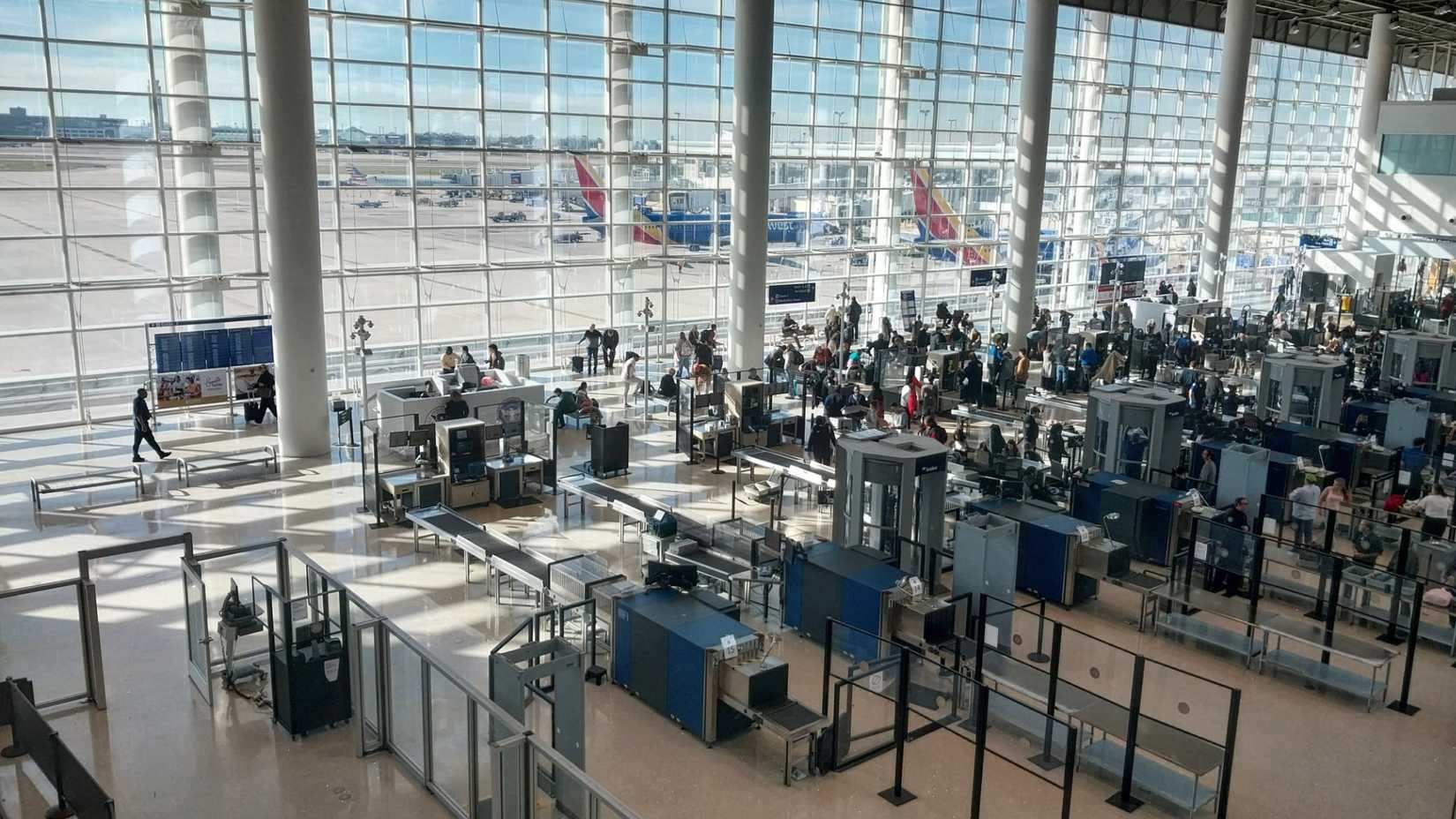 New Orleans - December 31, 2023: TSA screening check point at Louis Armstrong International Airport