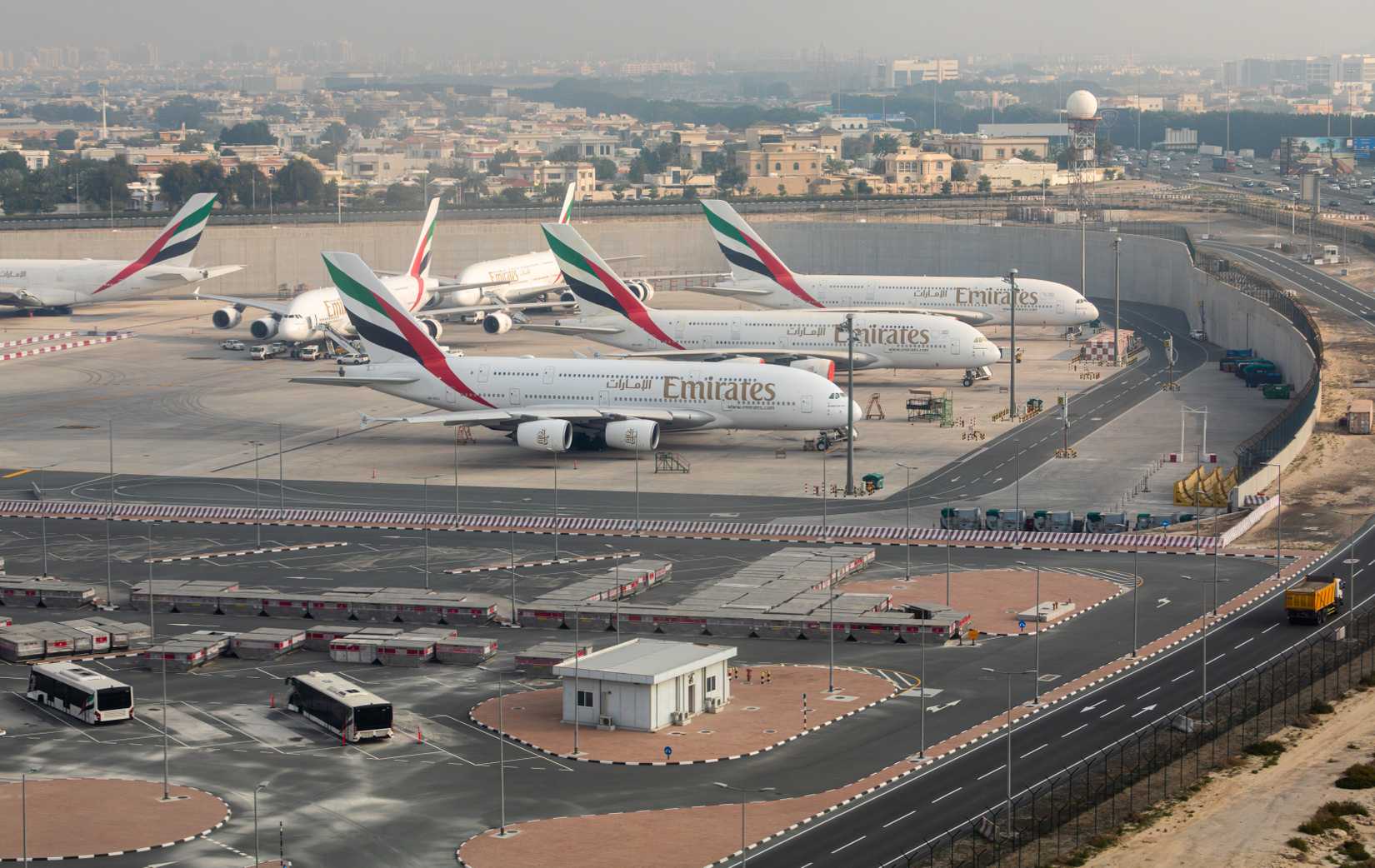 Emirates Airbus A380s at Dubai International Airport
