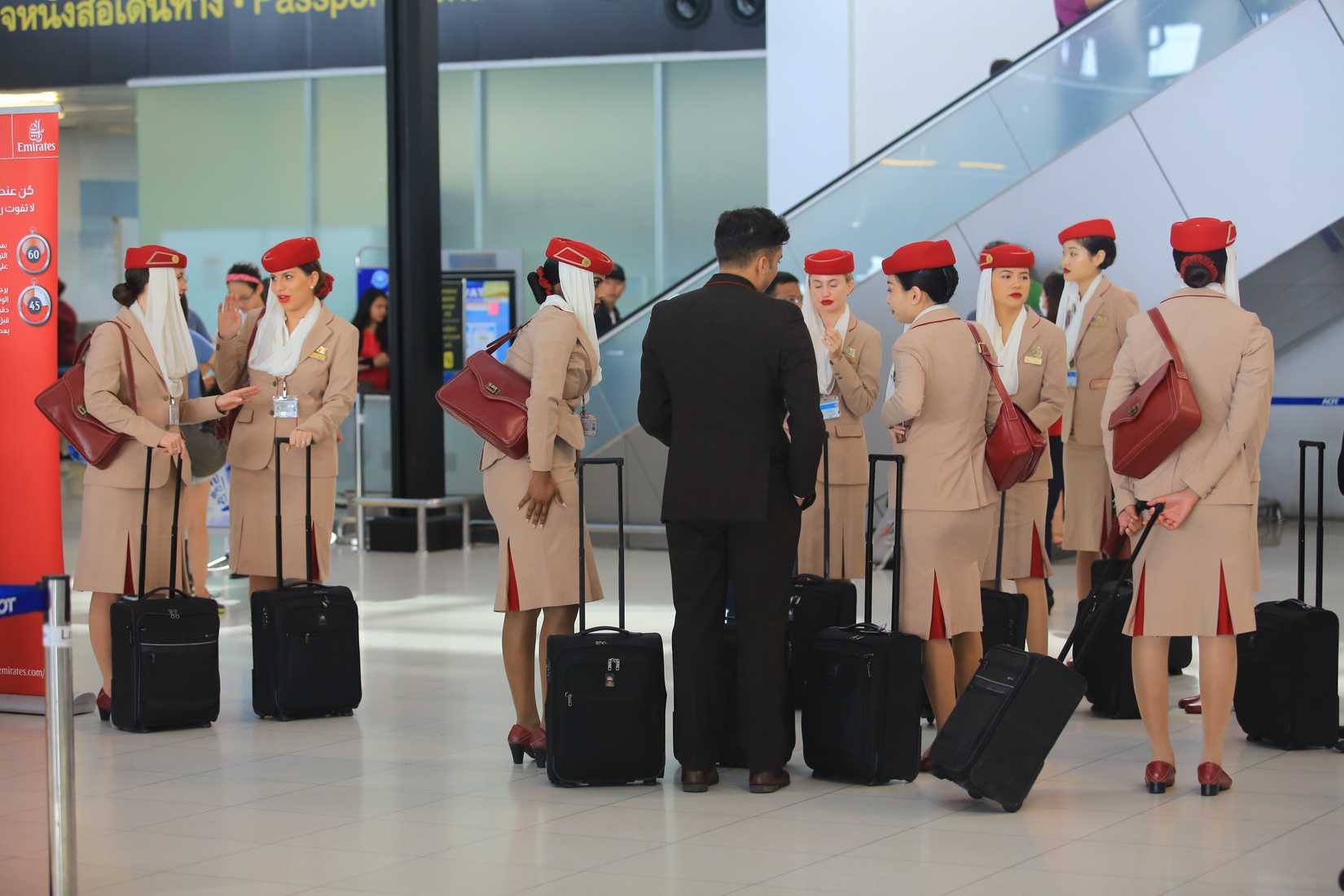 Emirates crew waiting at Bangkok airport