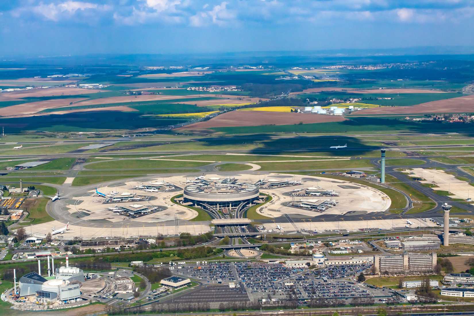 Paris, France - April 12, 2012: Aerial view of Charles de Gaulle airport Terminal 1 in Paris, France.
