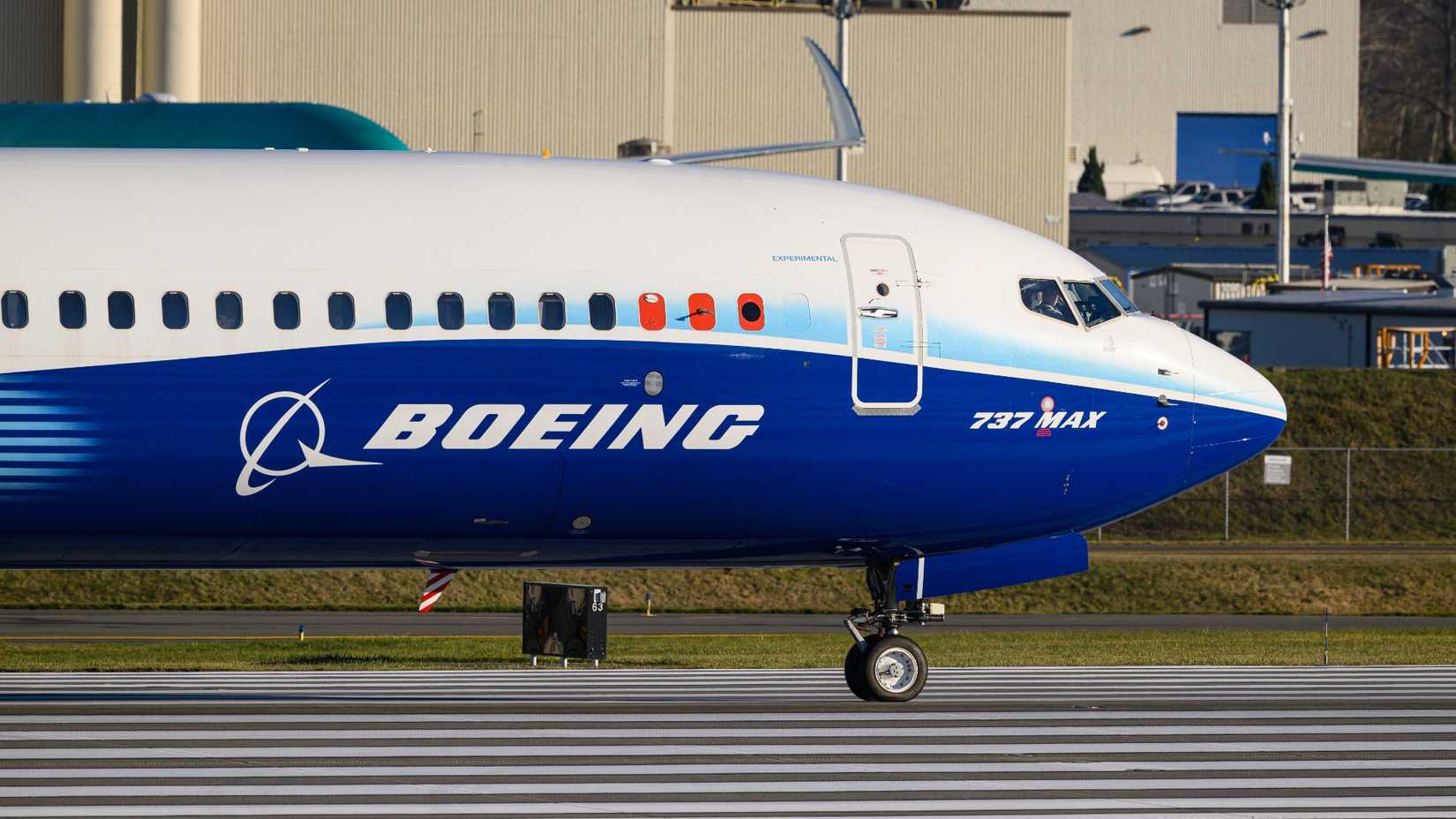Everett, WA, USA - December 4, 2024; Boeing 737 MAX 10 experimental aircraft on runway in company colors