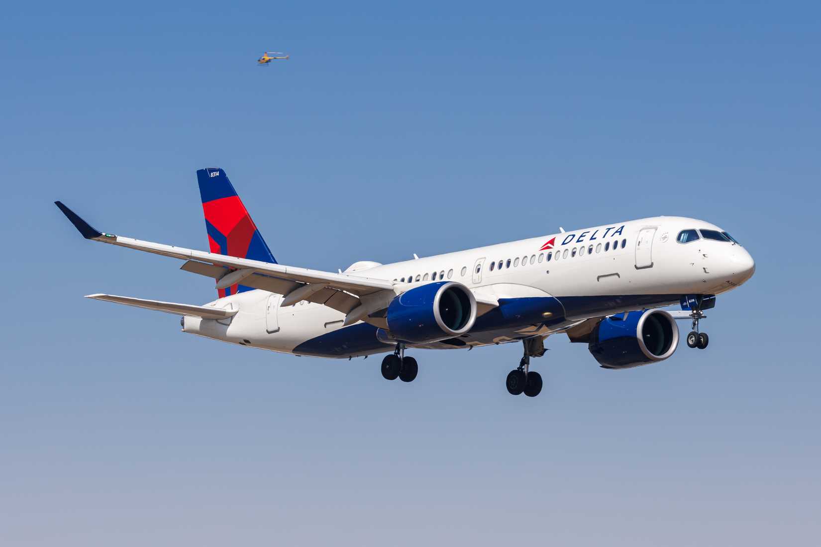 Burbank, United States - October 10, 2024: Delta Air Lines Airbus A220-300 airplane at Burbank Airport in the United States.