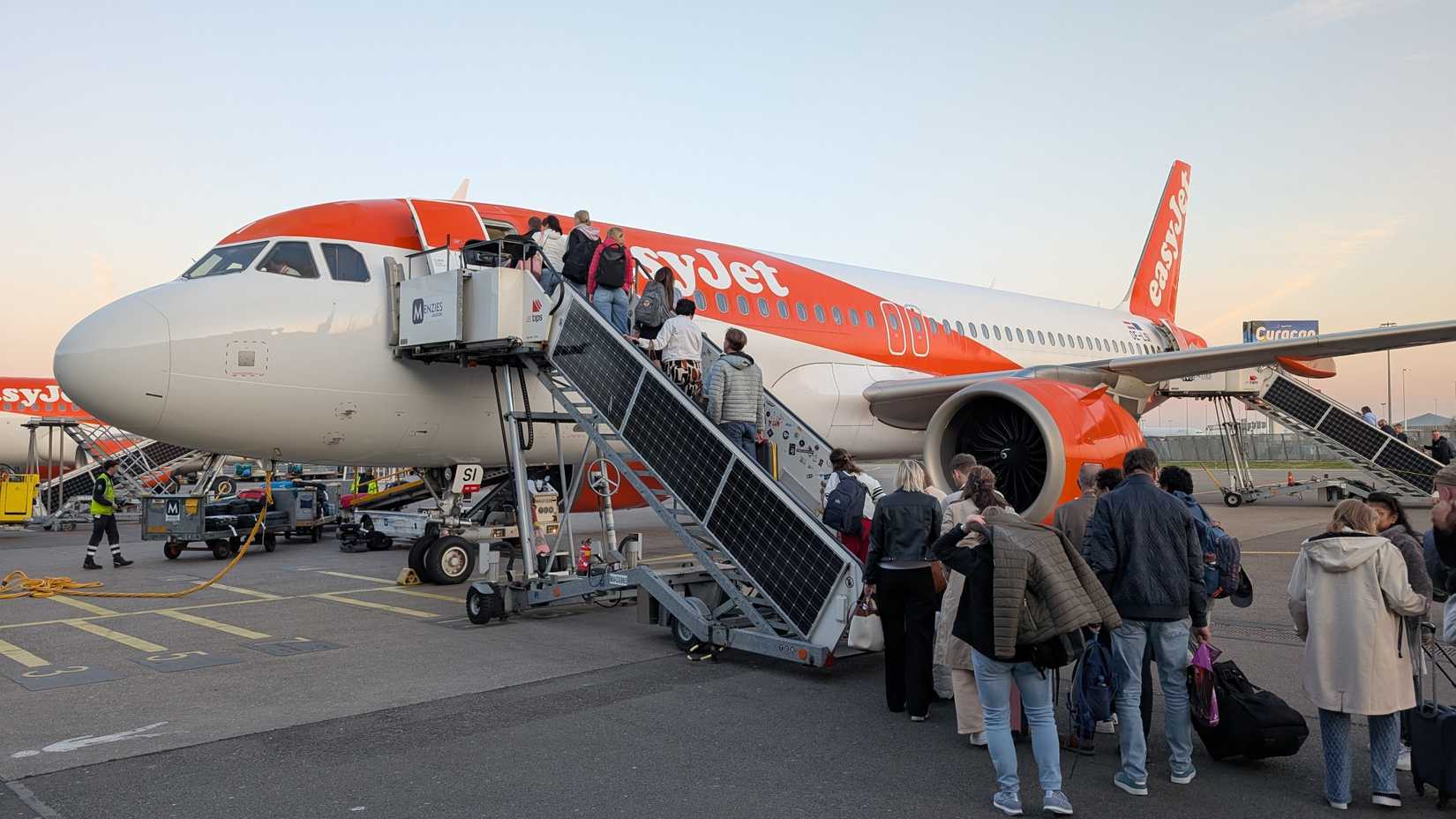 Passengers boarding easyJet Airbus aircraft 