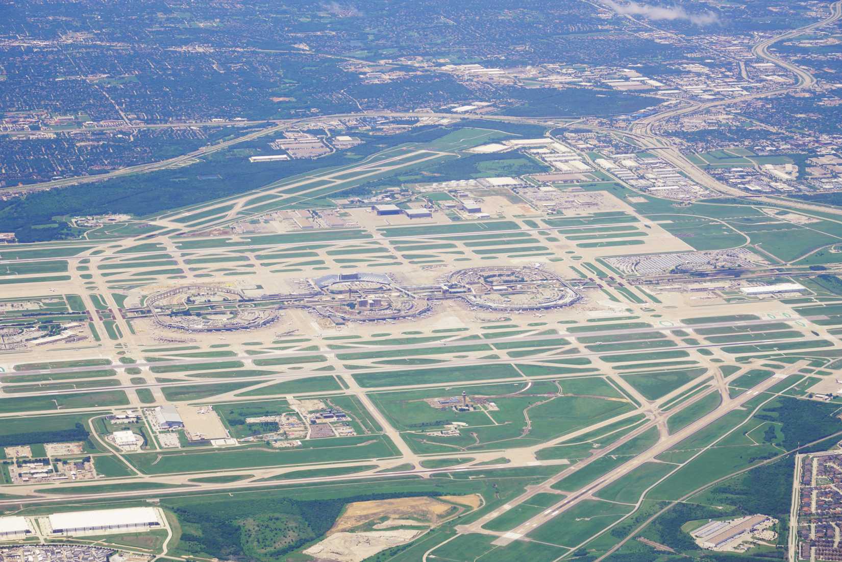 Dallas Fort Worth Airport, Texas - May 3rd, 2025 - An aerial view of the Dallas Fort Worth International Airport, where a huge expansion project is underway.   