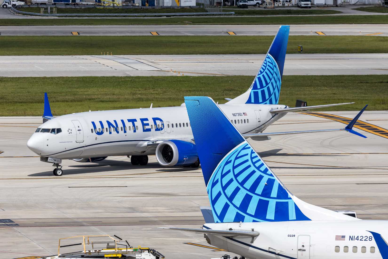 Fort Lauderdale, United States - November 5, 2025: United Airlines Boeing 737 MAX 8 airplane at Fort Lauderdale airport in the United States.