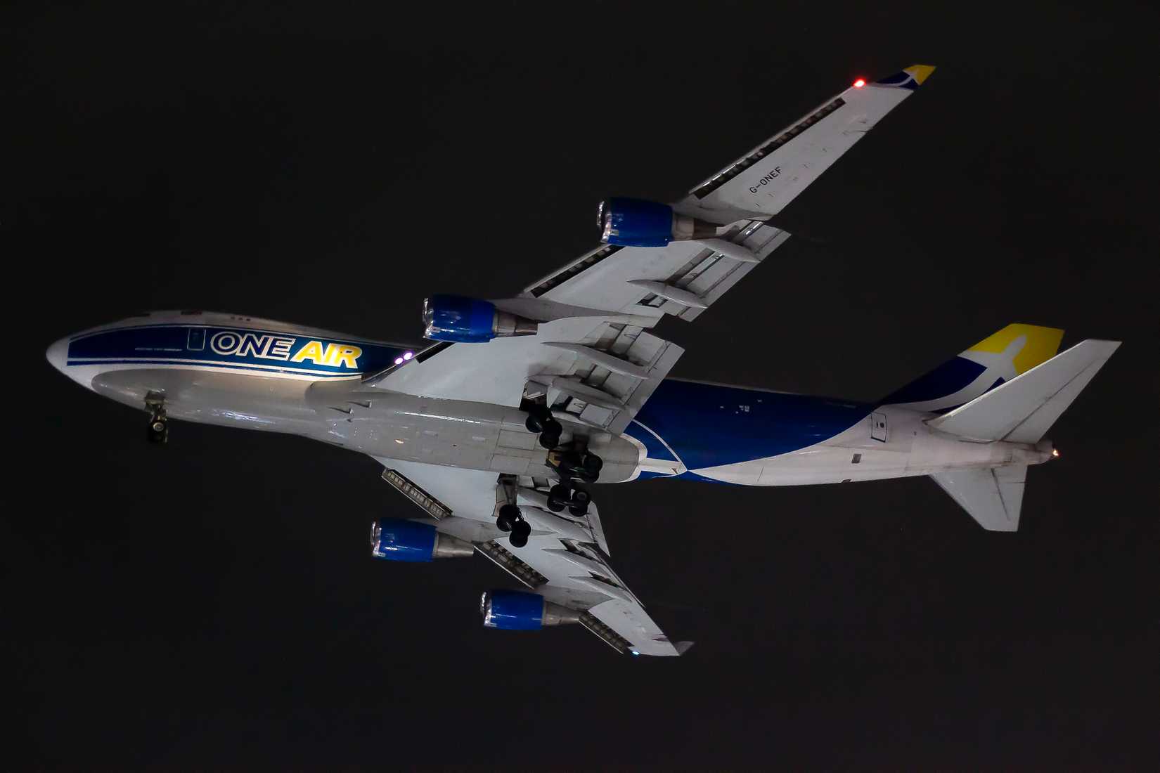 Ho Chi Minh city, Vietnam - 14.05.2025. A Boeing 747-428ERF of One Air with registration G-ONEF approach Tan Son Nhat international airport.
