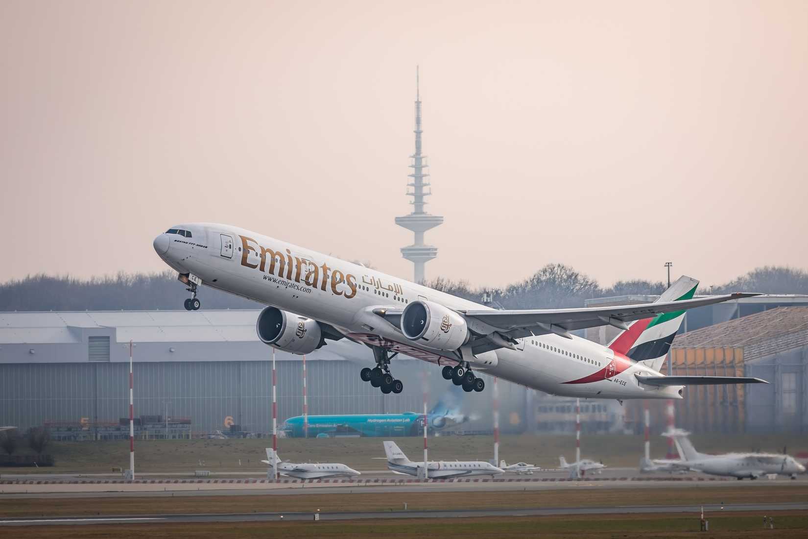 Emirates Boeing 777 aircraft departing