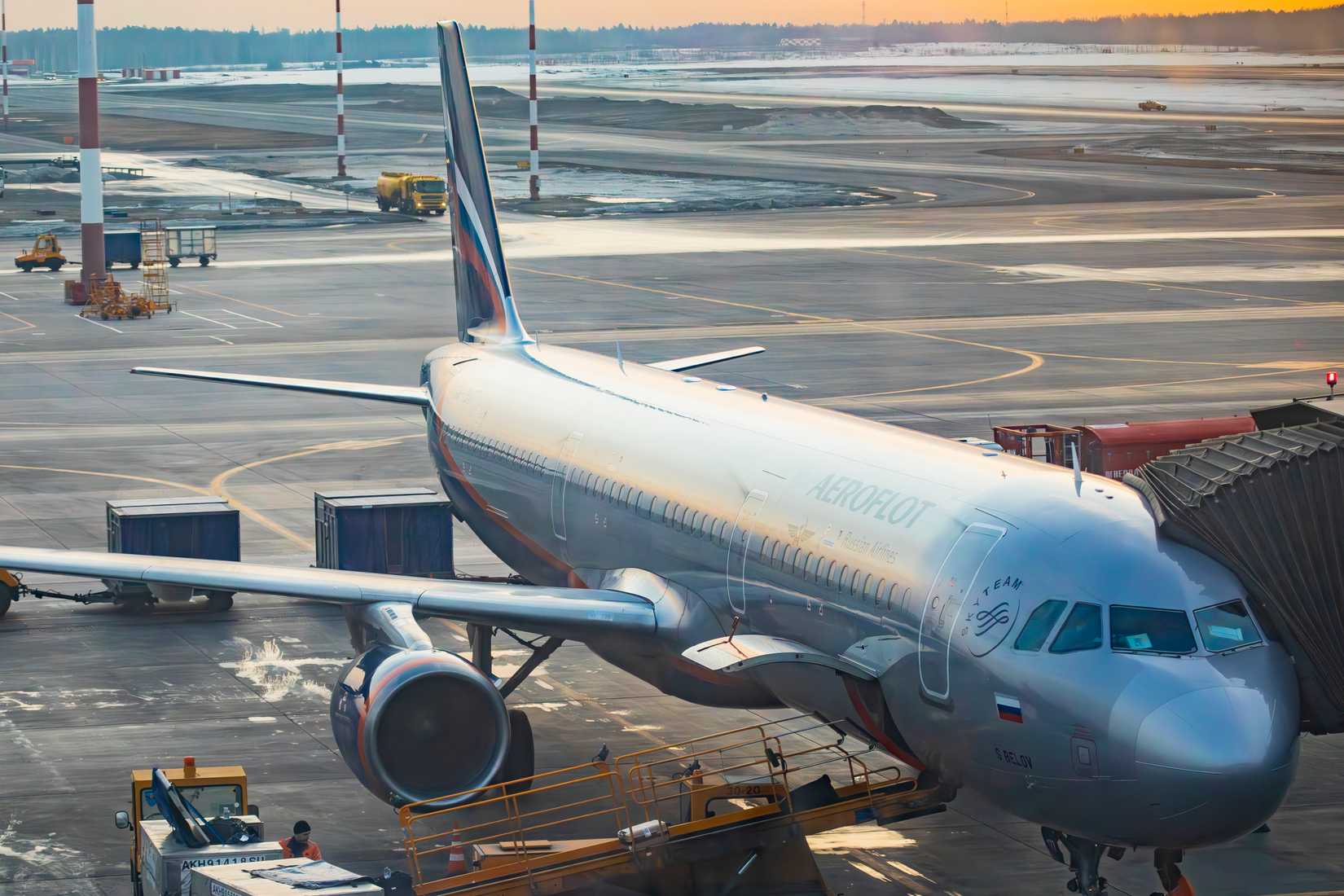 Moscow, Russia - 17 March 2026: Aeroflot Airbus A321-211 passenger plane on the apron at Sheremetyevo Airport
