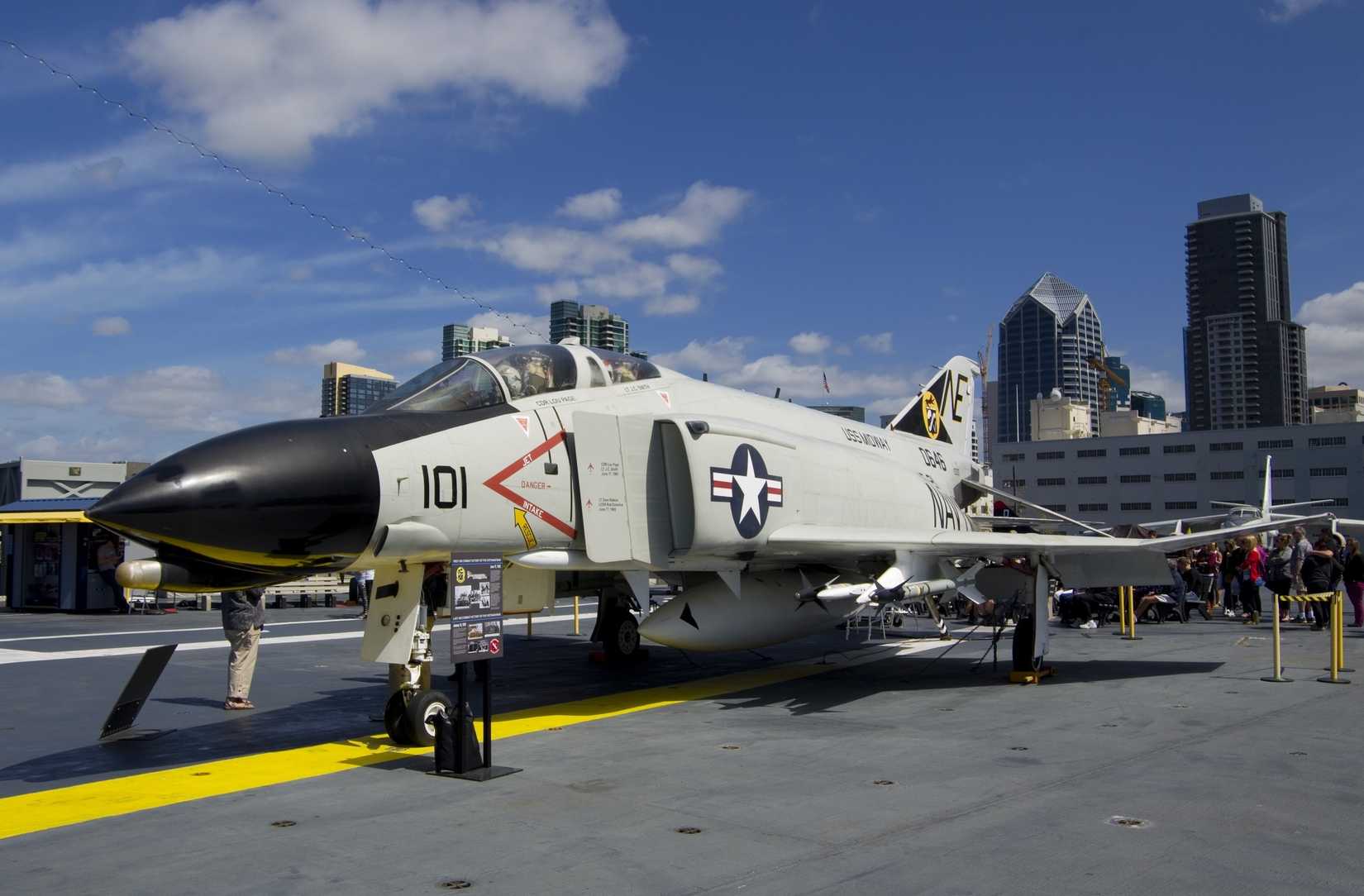 aircraft carrier USS Midway (CV-41), F-4 Phantom on flying deck, museum in San Diego harbour, USA