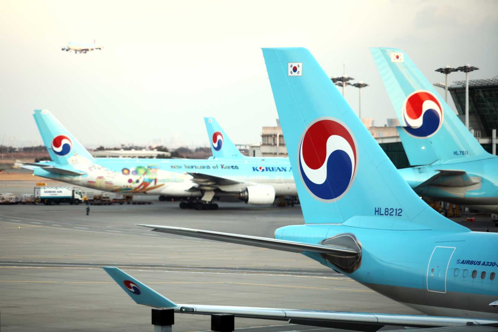 Korean Air aircraft tails and aircraft 