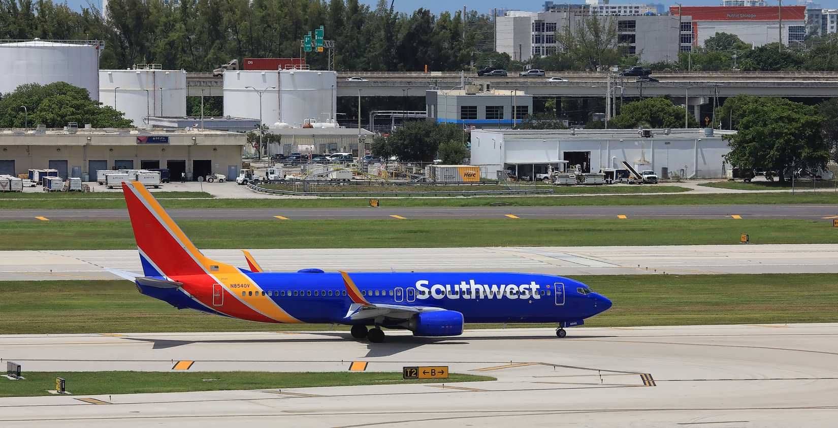Southwest Airlines jet getting ready to take off from the Fort Lauderdale Airport.