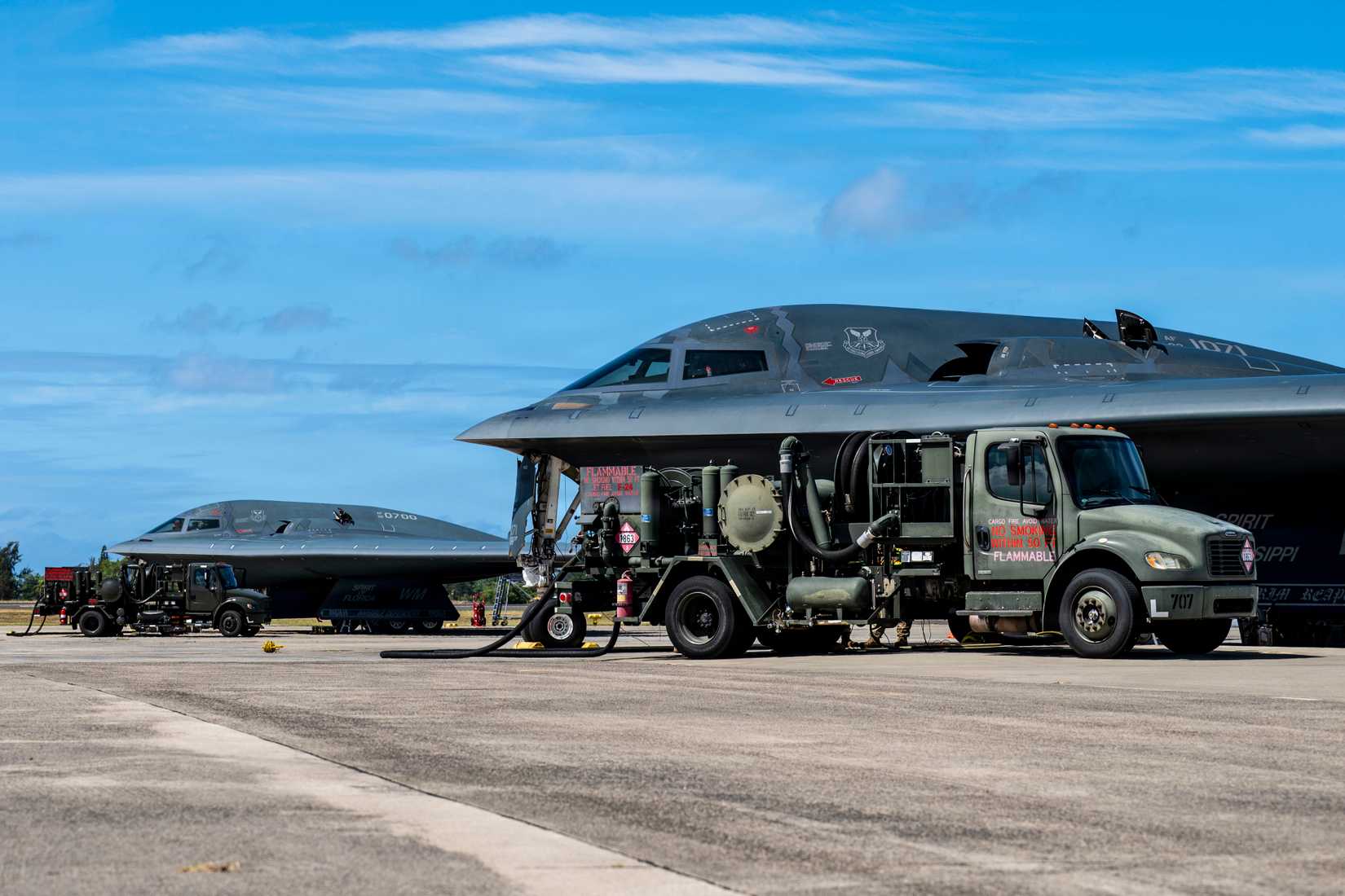 Two U.S. Air Force B-2 Spirit stealth bombers