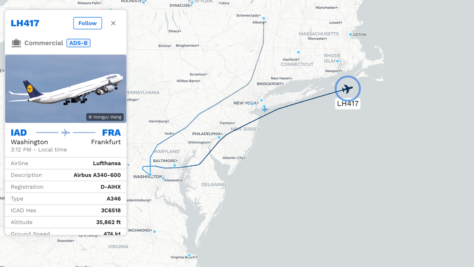 LH417 A340 Route Map