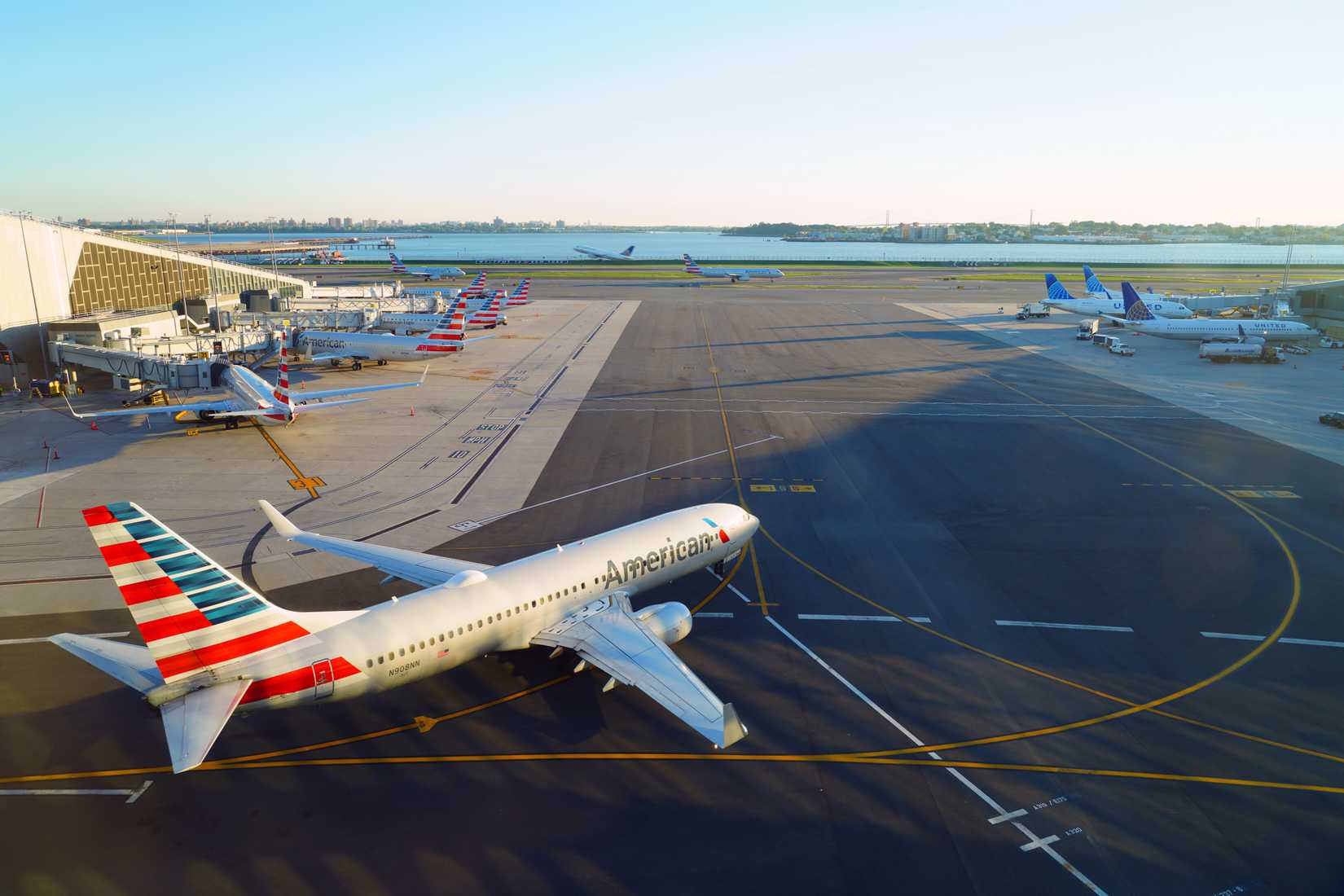 View of an airplane from American Airlines (AA) at LaGuardia Airport (LGA) in Queens, New York