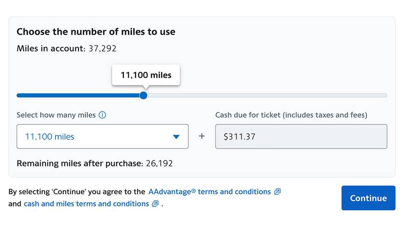 American Airlines mix and match miles and cash