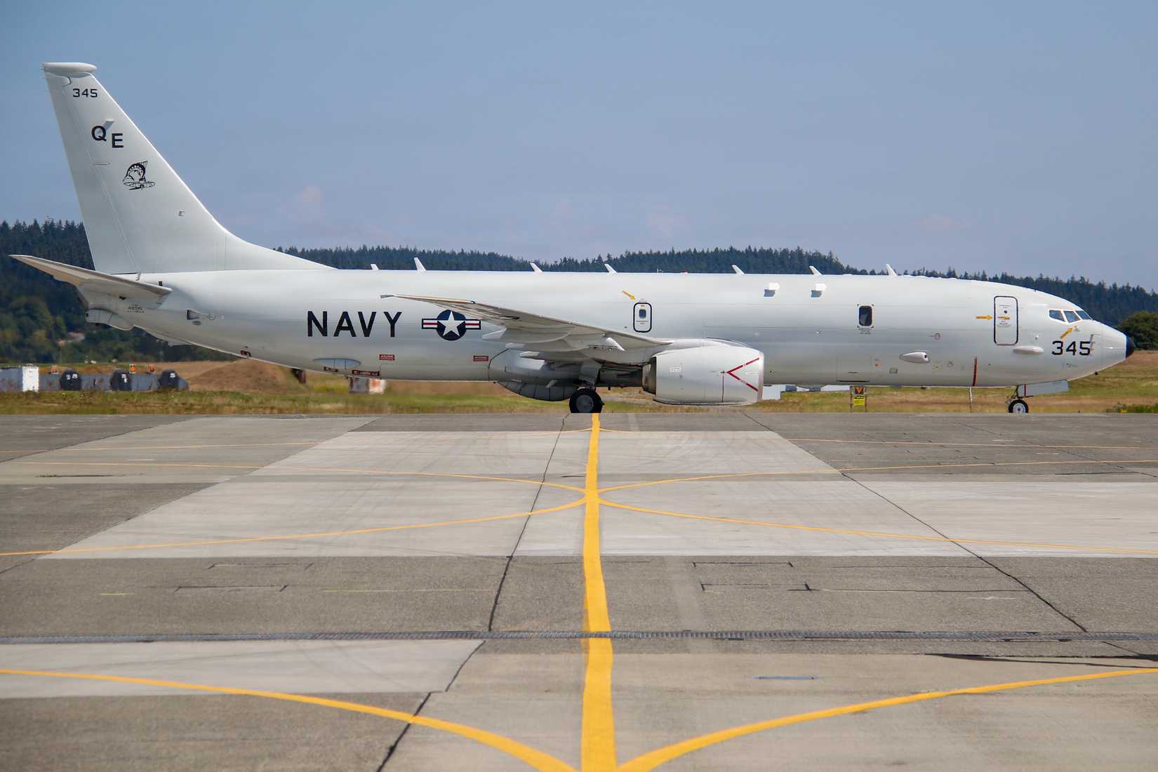 A P-8A Poseidon aircraft assigned to Patrol Squadron (VP) 40 taxis on the flightline at Naval Air Station Whidbey Island