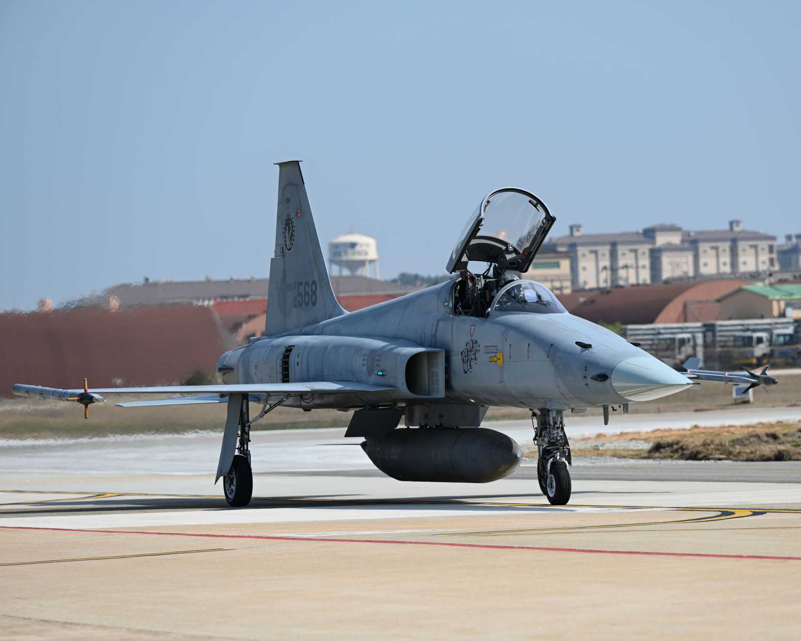 A Republic of Korea Air Force F-5 Tiger, assigned to the 10th Fighter Wing, arrives for Korea Flying Training 2024 at Kunsan Air Base