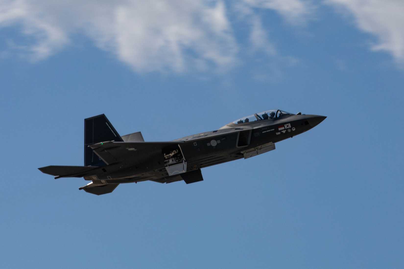 A South Korean Air Force KF-21, developed by Korea Aerospace Industries, performs an aerial demonstration at the Aerospace and Defense Exhibition in Seoul, South Korea, October 21, 2023.