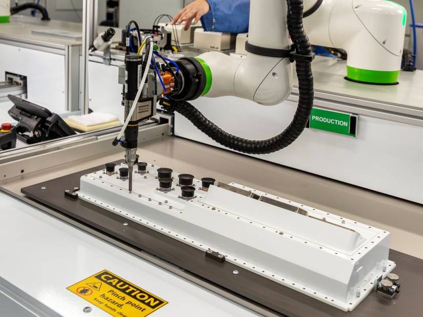 A technician monitors the co-bot’s work to optimize each step of the process.