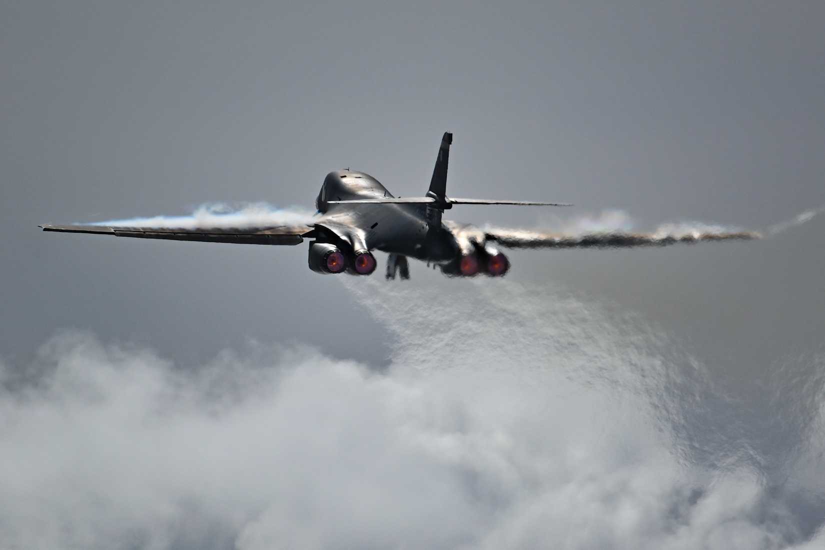 Air Force B-1B Lancer takes off from Andersen Air Force Base, Guam
