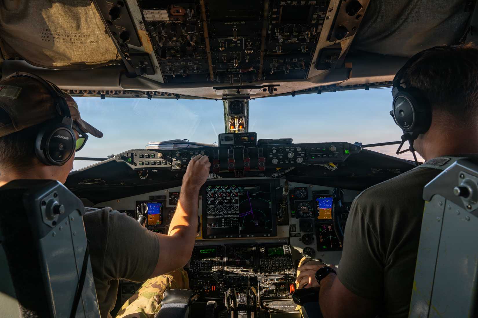 Air Force pilots operate a U.S. Air Force KC-135 Stratotanker aircraft