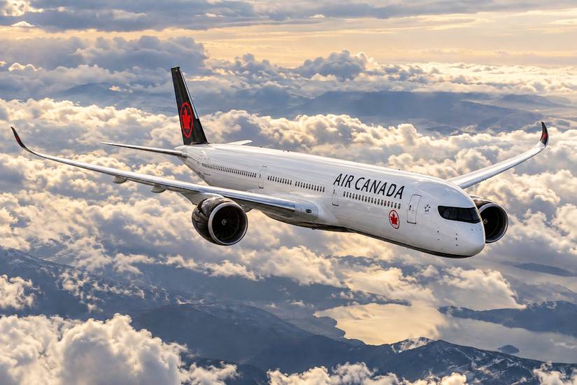 Air Canada A350-1000 flying above the clouds
