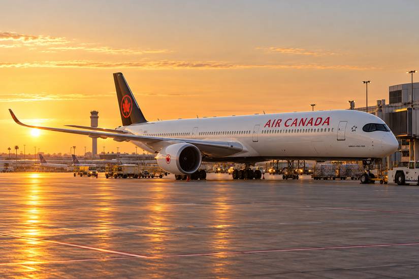 Air Canada A350-1000 at sunset
