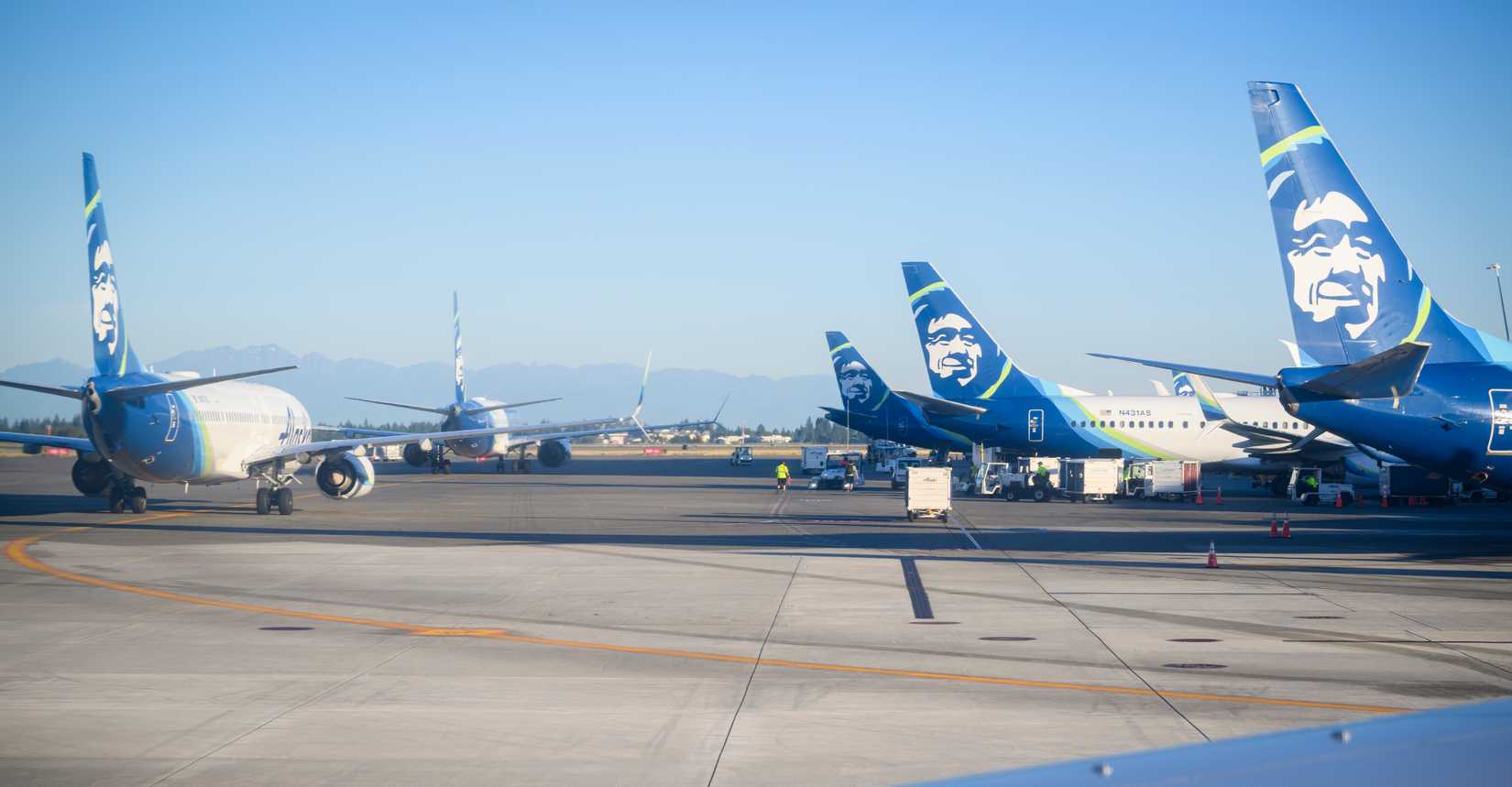 Alaska Airlines aircraft lined up at Seattle