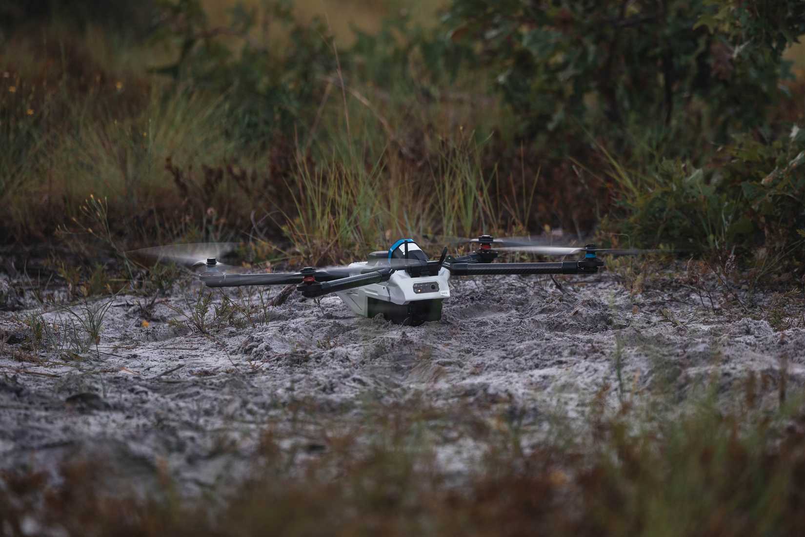 An Anduril Industries Bolt-M autonomous air vehicle launches during an organic loitering munitions range conducted by Battalion Landing Team, 1st Battalion, 8th Marines
