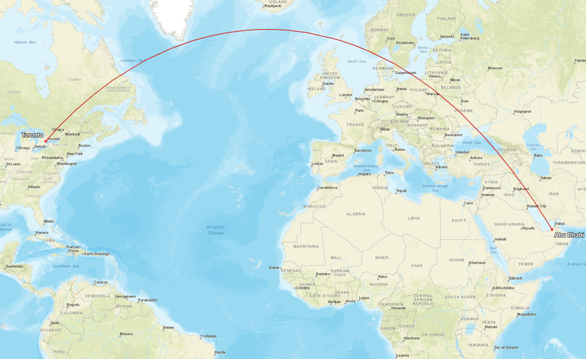 AUH YYZ Route Map