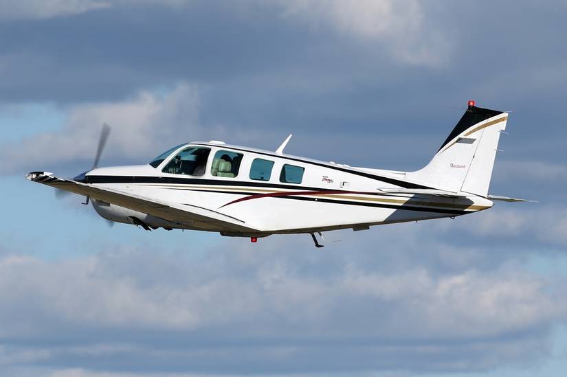 Beechcraft Bonanza aircraft in flight