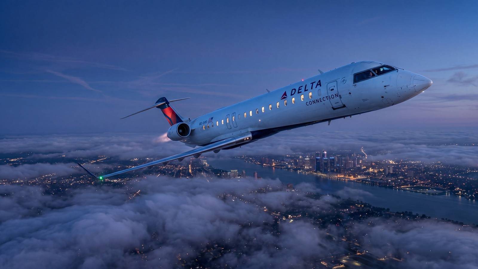 Delta Air Lines CRJ900 over Detroit