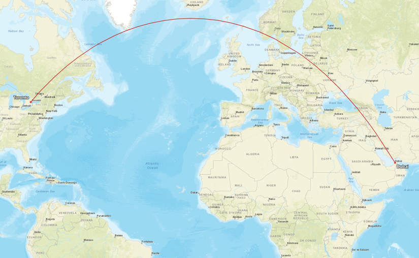 DXB YYZ Route Map