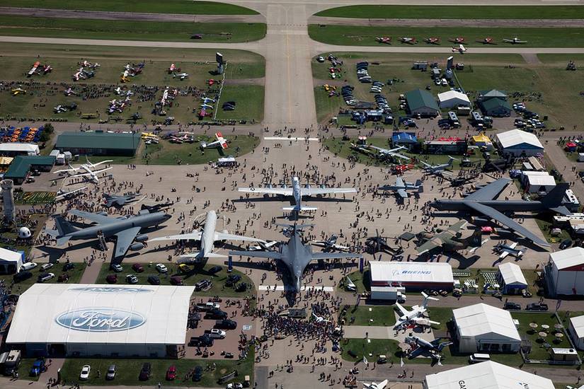 A photo of the EAA Airshow from an aerial view.