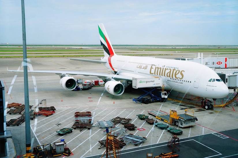 Emirates A380 on stand in Shanghai