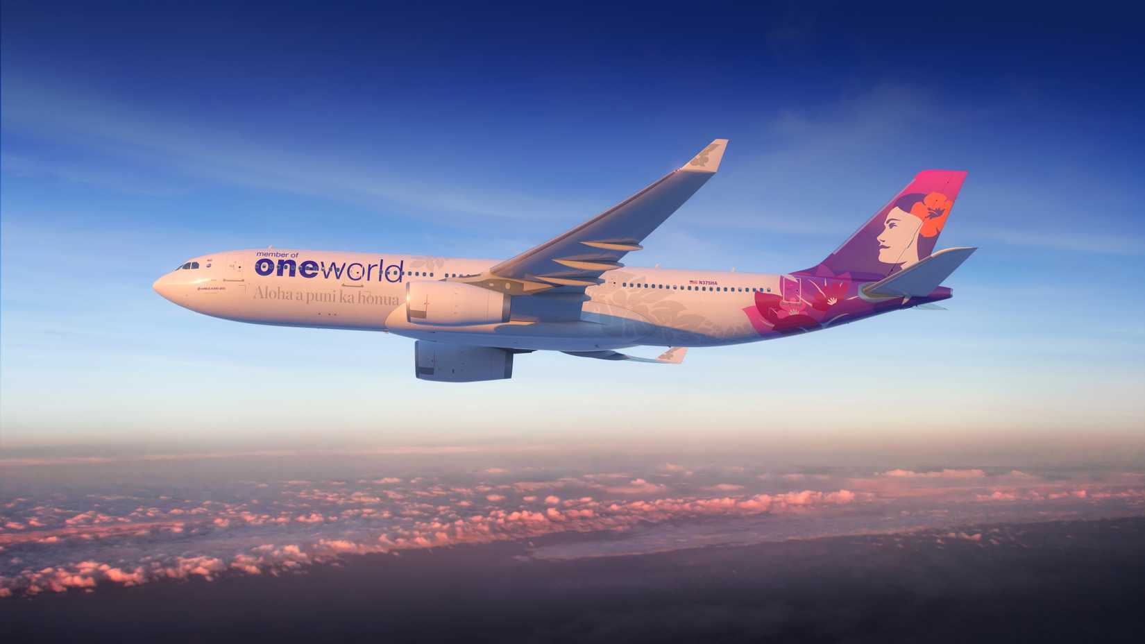 Hawaiian Airlines oneworld Airbus A330 livery in flight