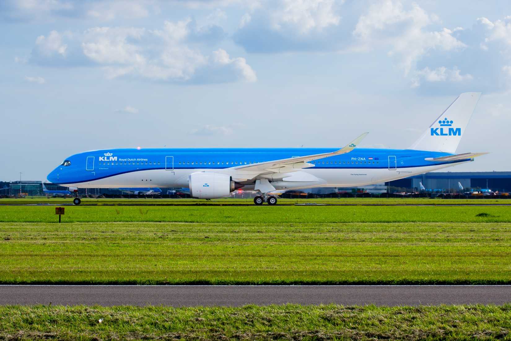 KLM Airbus A350-900 landing and then taxi