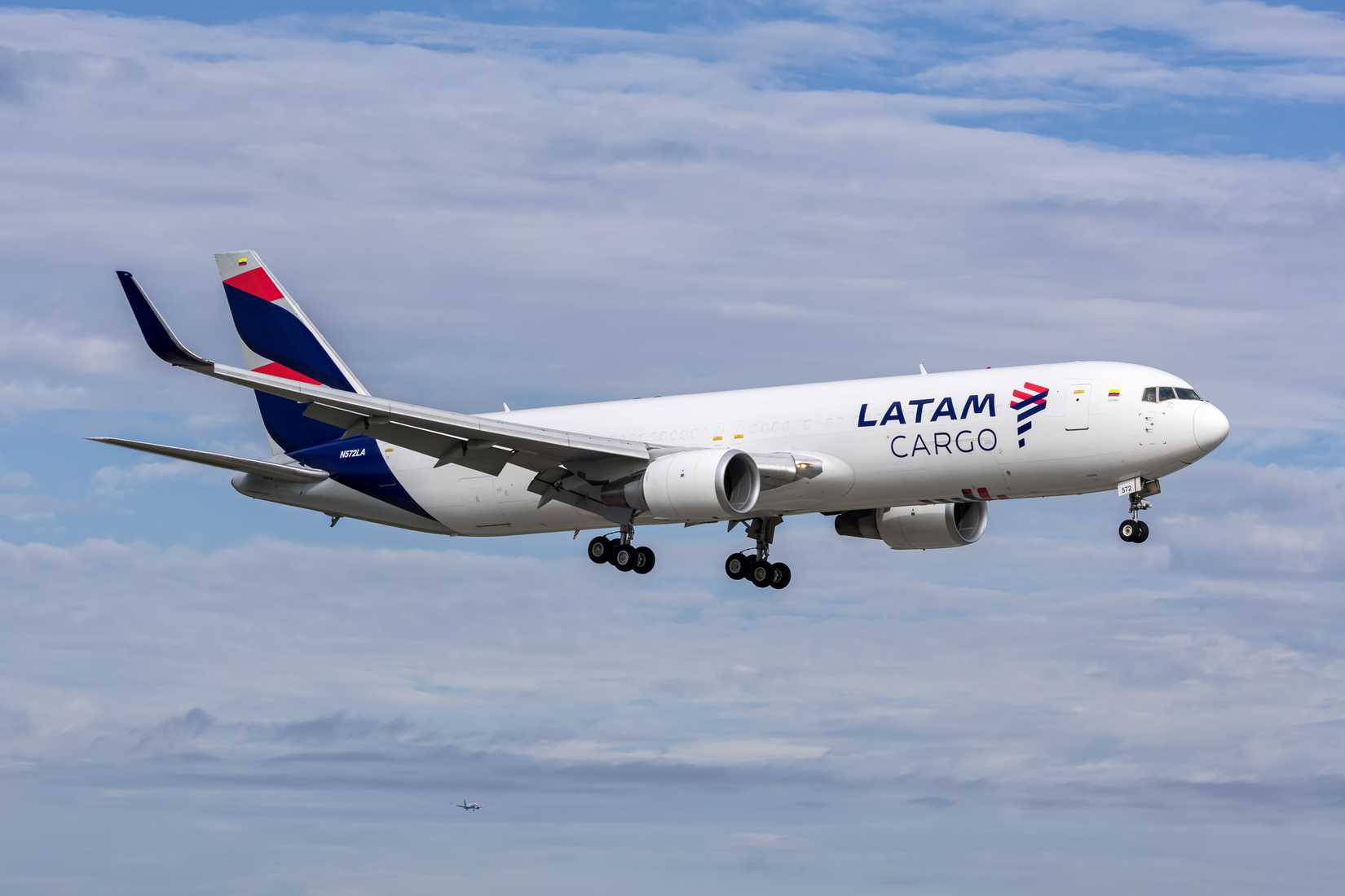 LATAM Cargo Boeing 767-300ER(BCF) airplane at Miami airport in the United States.