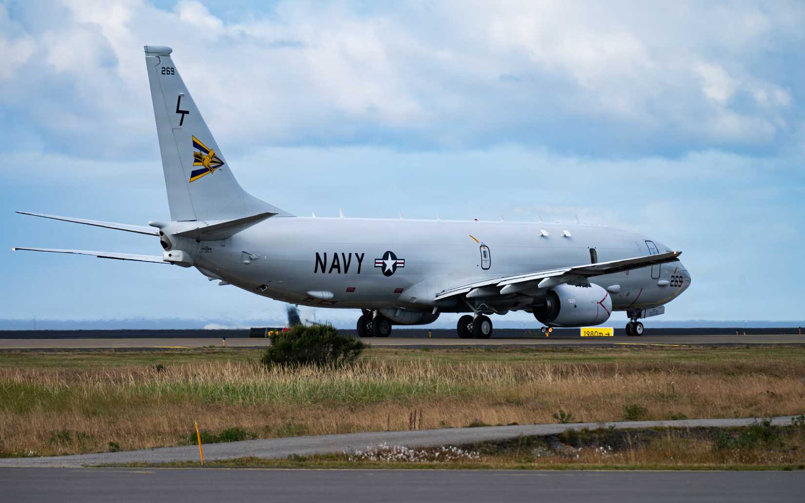 Navy P-8A Poseidon maritime patrol aircraft assigned to VP-62, at Keflavik Air Base, taxis