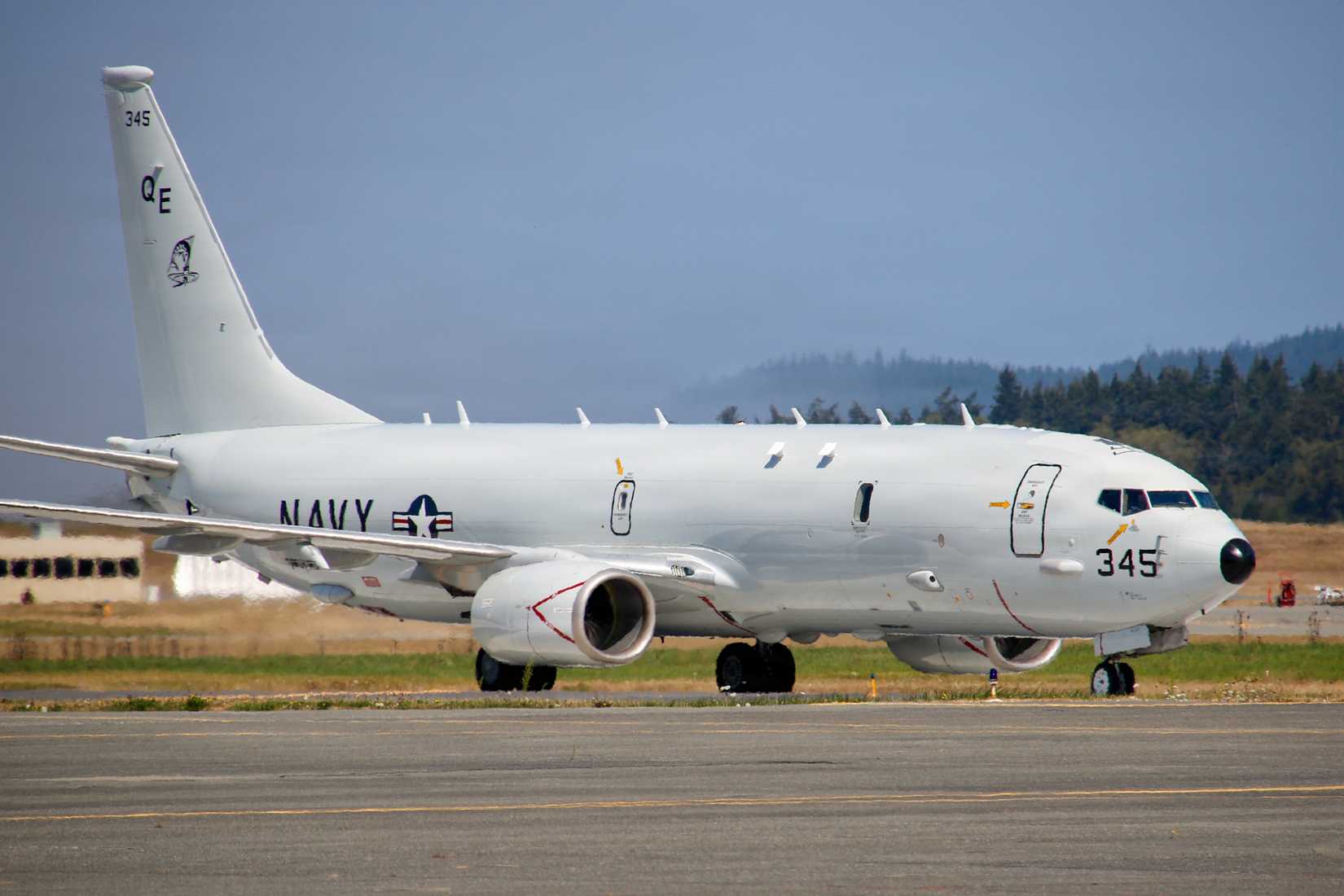 P-8A Poseidon aircraft assigned to Patrol Squadron (VP) 40 taxis on the flightline at Naval Air Station Whidbey Island