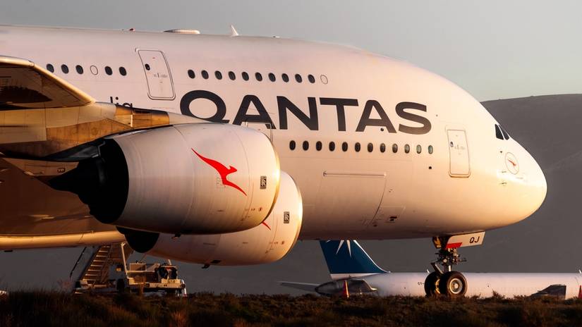 Qantas A380 at sunset