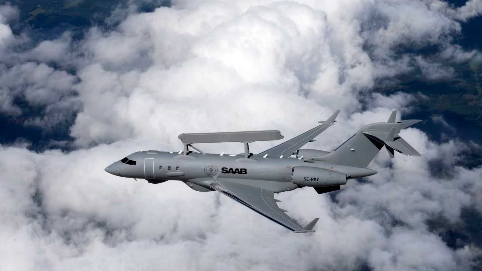 Saab GlobalEye AEW&C flying over the clouds