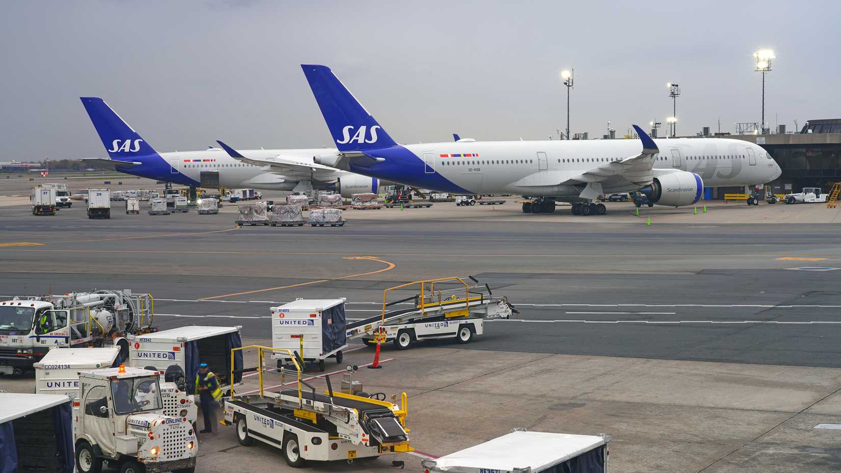 SAS planes at the gate at Newark Liberty Airport