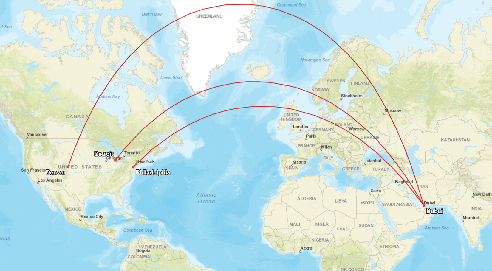 gcmap emirates dxb to phl dtw den