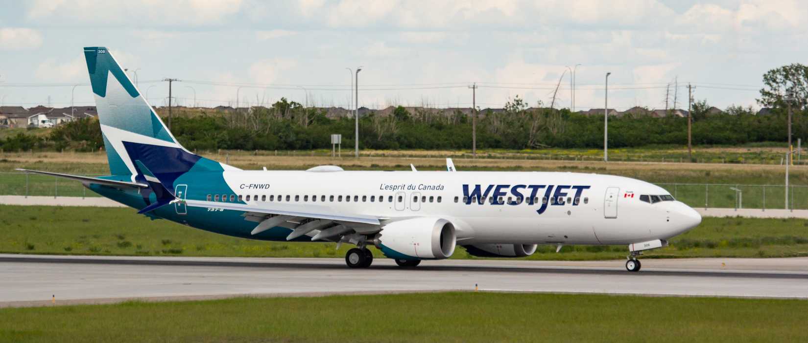 WestJet Boeing 737 MAX 8 aircraft at Calgary Airport 