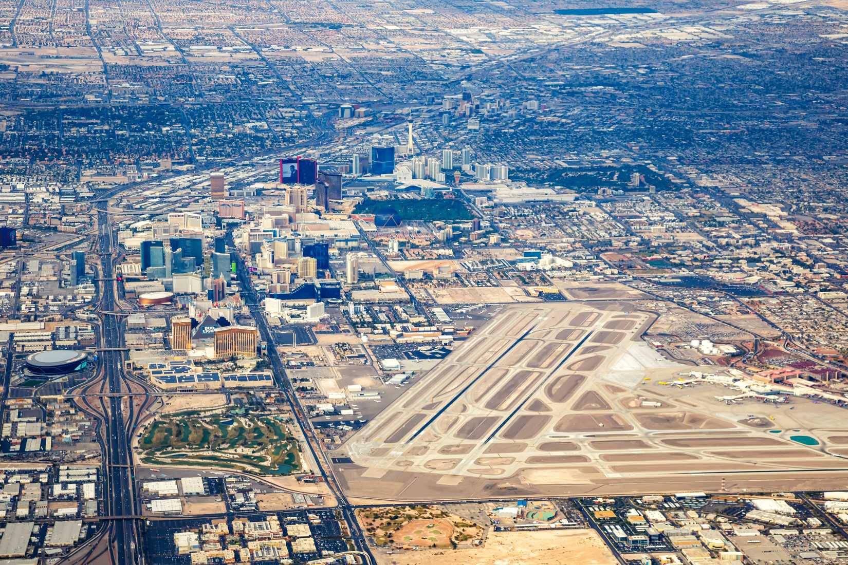 Las Vegas, United States - November 7, 2022: Aerial view photo of Las Vegas Airport (LAS) in the United States.