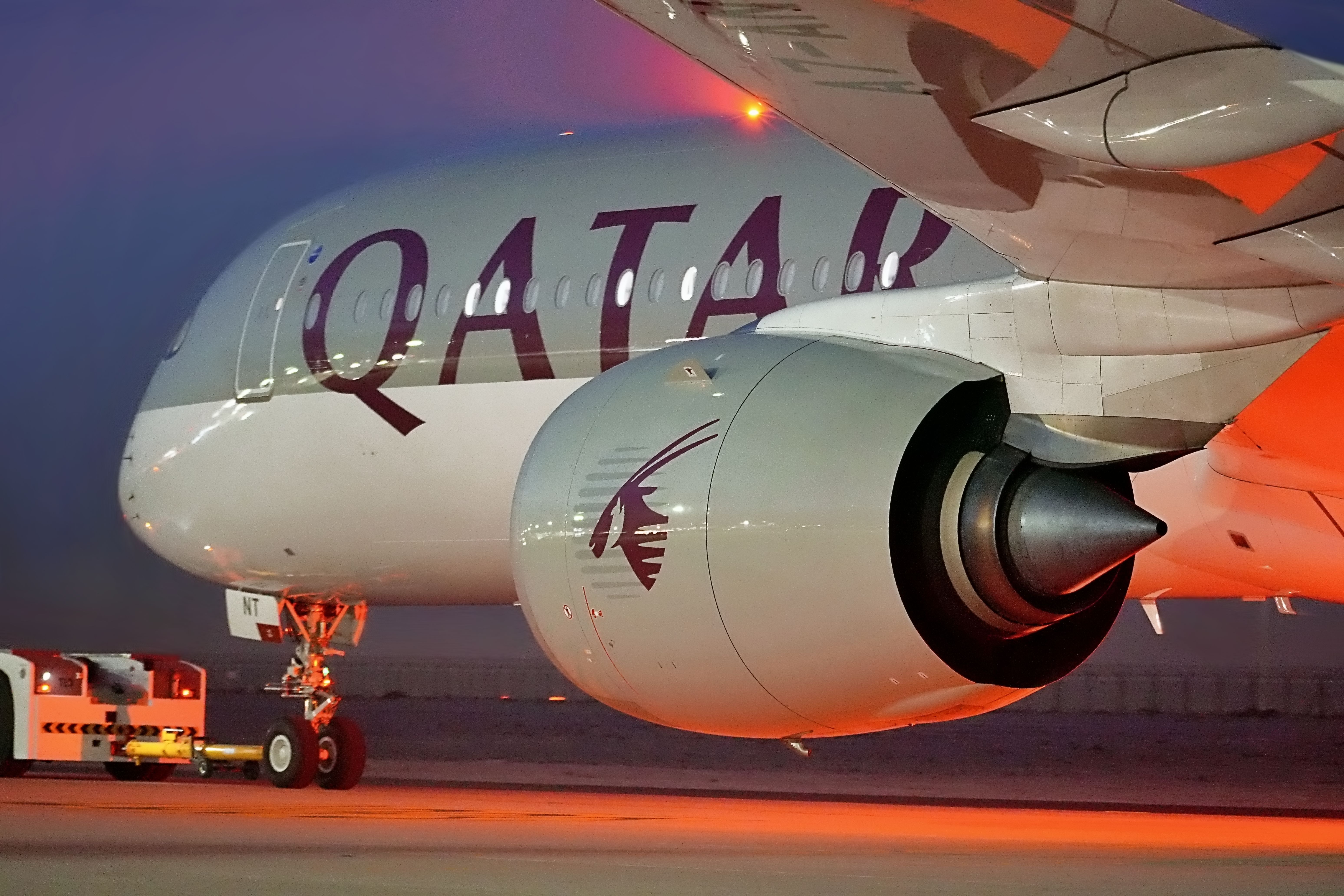 Close up of Qatar Airways Airbus A350 aircraft 
